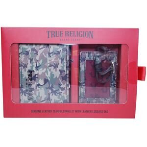 NIB True Religion 2pc. Genuine Leather Slimfold Wallet & Luggage Tag Gift Set